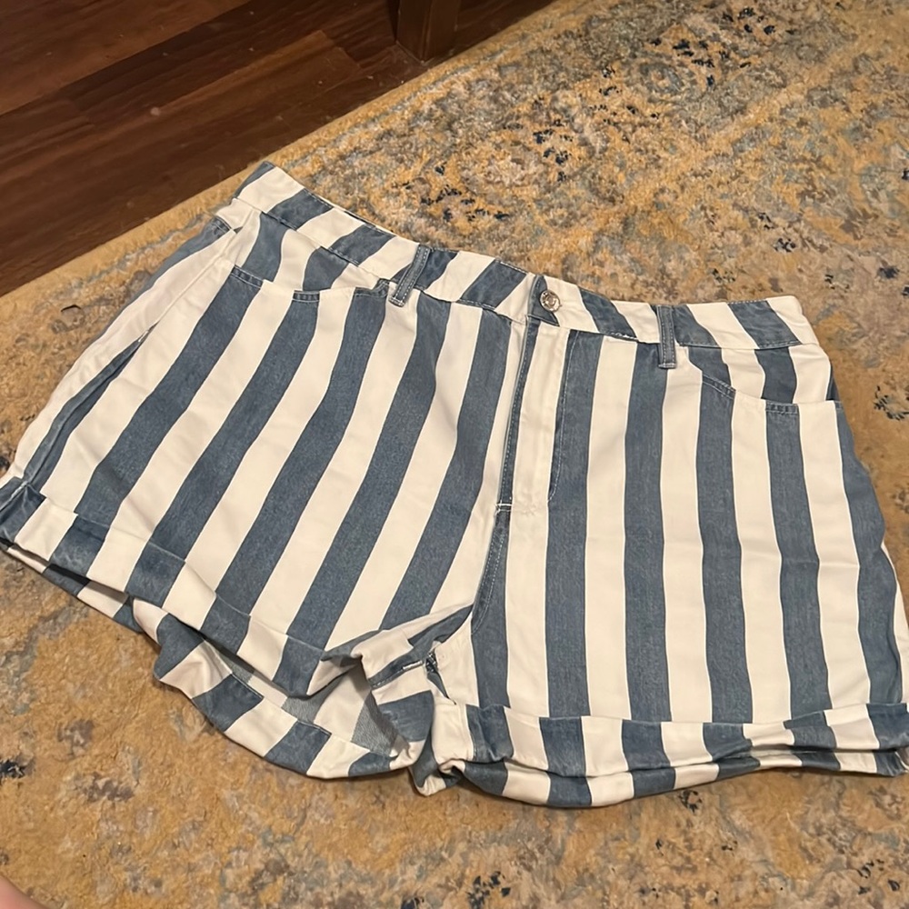 Striped denim shorts